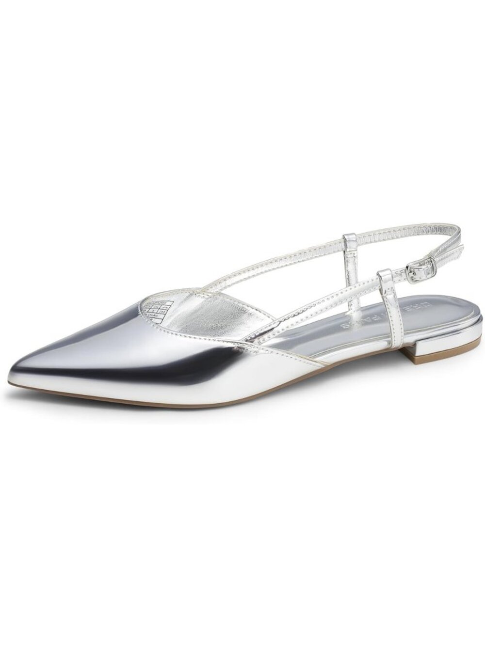 Women's Sliver Pat Slingback Pointed Toe Ballet Flats Buckle Strap Casual Shoes